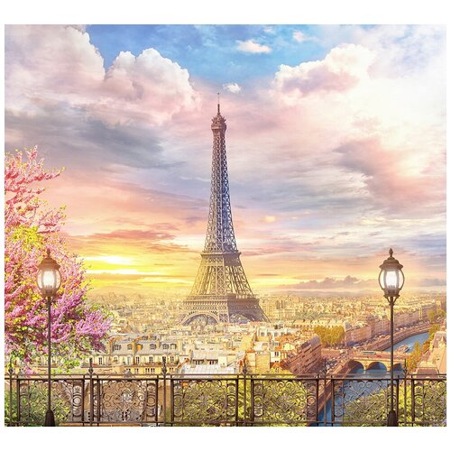 Фотообои Уютная стена Балкон с видом на Эйфелеву башню в Париже 300х270 см Бесшовные Премиум (единым полотном)