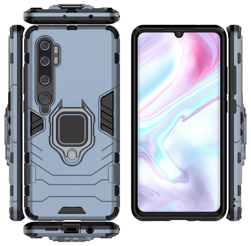 Противоударный чехол с кольцом Panther Case для Xiaomi Mi Note 10 (Pro) синий — фото 1