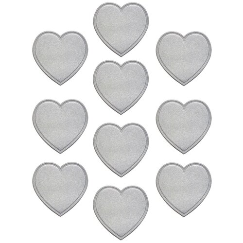 Нашивка светоотражающая Сердечки в наборе, 10 шт. серебристые
