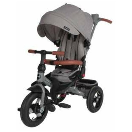 Велосипеды трехколесные с управляющей ручкой Moby Kids Велосипед 3кол. Leader 360°, 12x10 AIR, серый, элементы экокожи