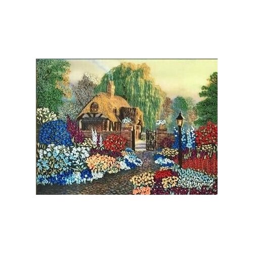 фото Набор для вышивания лентами каролинка "цветы у дома", 35x25,5см