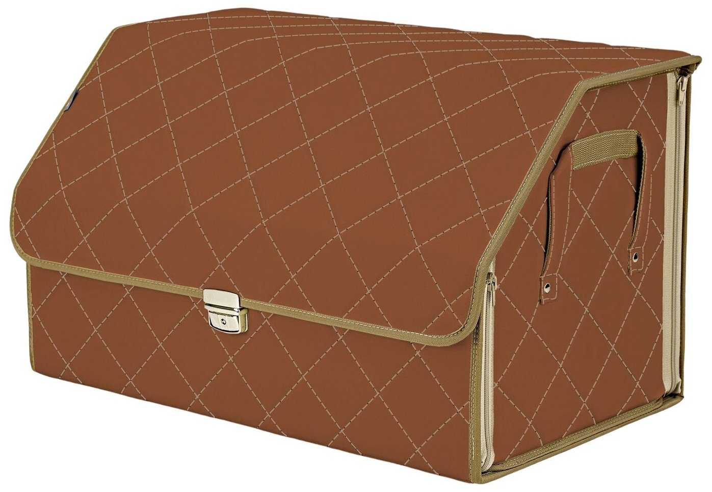 Органайзер-саквояж в багажник "Союз Премиум" (размер XL). Цвет: светло-коричневый с бежевой прострочкой Ромб.