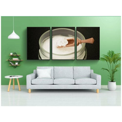 фото Набор модулных постеров для интерьера "кокосовое масло на деревянной ложкой, кокосовое масло в стеклянной банке, масло" 60x90 см. в тубусе, без рамки lotsprints