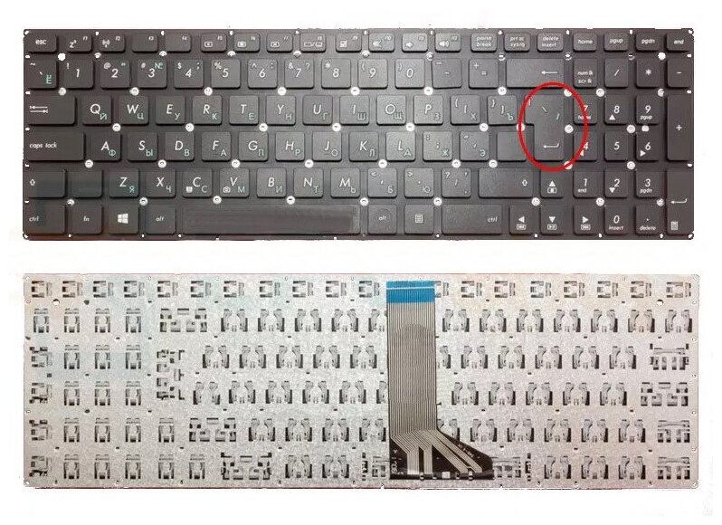 Клавиатура для ноутбука Asus X502 черная без рамки Г- образный Enter шлейф 10 см 1150₽