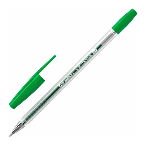 Ручка шариковая BRAUBERG M-500 CLASSIC зеленая корпус прозрачный узел 0 7 мм линия письма 0 35 мм, 50 шт