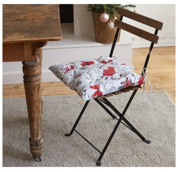 фото Сидушка на стул "Доляна" Новогоднее настроение 42х42х5 см, 100% хлопок, 164 г/м2