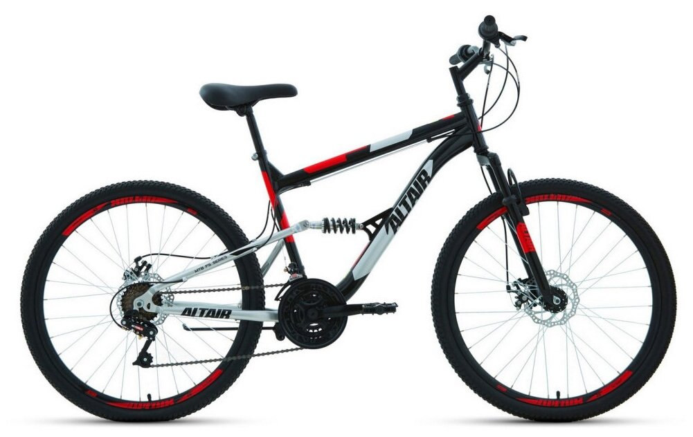 Велосипед горный двухподвесной ALTAIR MTB FS 26 2.0 disc 16" (2021), 18" черный/красный