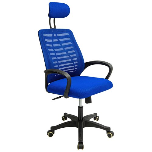 Компьютерное офисное кресло с подголовником и подлокотниками Оптимум, синее