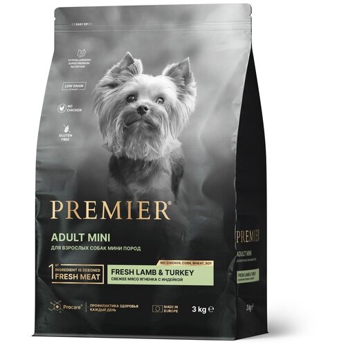 Premier Dog Lamb&Turkey ADULT Mini Свежее мясо ягненка с индейкой для собак мелких пород 3 кг