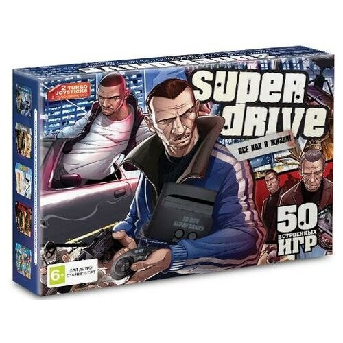 Игровая приставка 16 bit Super Drive GTA (55 в 1) + 55 встроенных игр + 2 геймпада (Черная) игровая приставка 16 bit super drive gta 55 игр