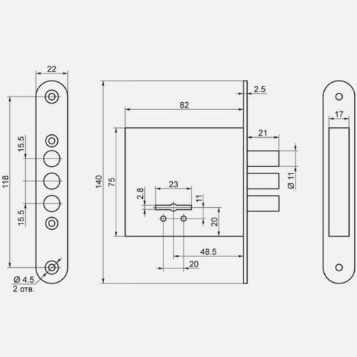 Изображение товара Замок врезной сувальдный Сам ЗВ8-4С/15 (без отв. планки), 5 кл. /76604/