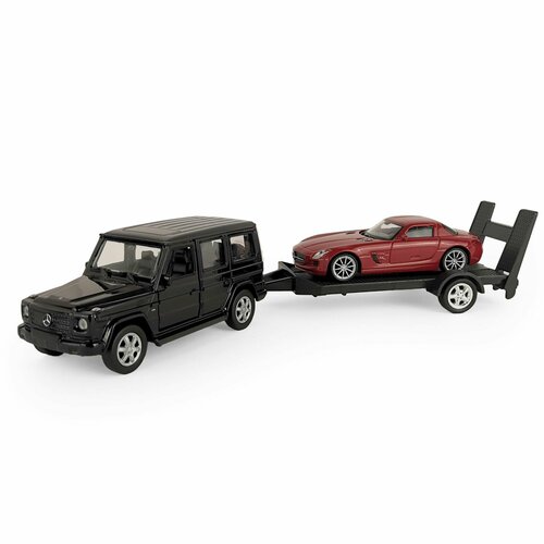 Набор WELLY 1:38 Mercedes-Benz G-Class Mercedes-Benz SLS AMG с прицепом 2 шт. коврики в салон mercedes benz gl class x164 2006 н в внед набор 5 шт текстиль бежевые