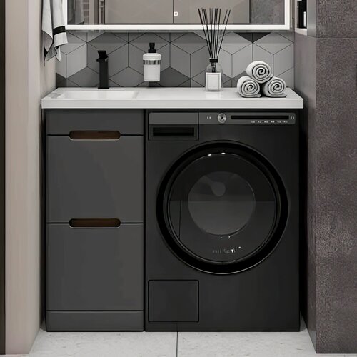 Изображение товара Тумба напольная SanStar Darko 40 с раковиной Даллас 100 левый (комплект) для ванной комнаты Дуб вотан, графит софт