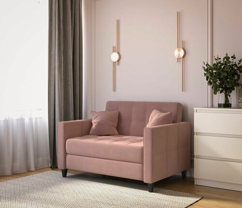 Изображение товара Диван прямой DiHall "Этро" аккордеон, спальное место 195х110, велюр, розовый