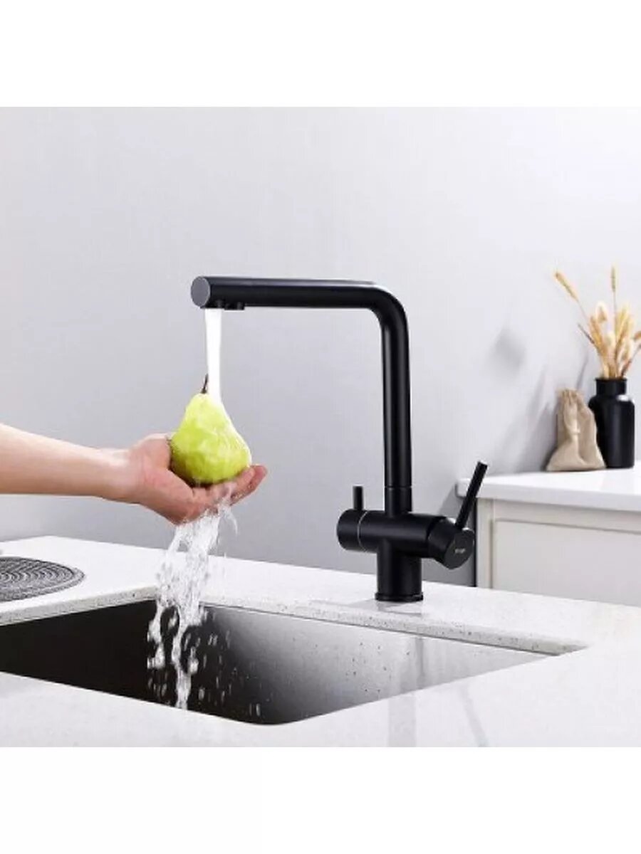 Смеситель для кухни Frap F43899-36, нержавеющая сталь, черный, поворотный излив