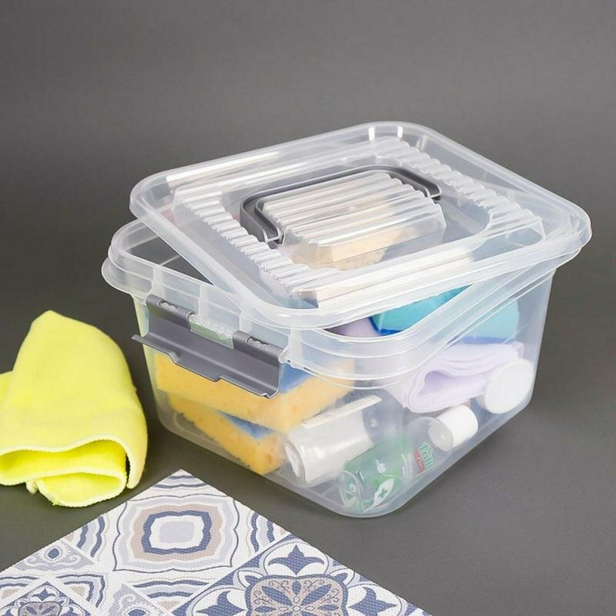 фото Мультибокс квадратный с крышкой и клипсами, 6 л