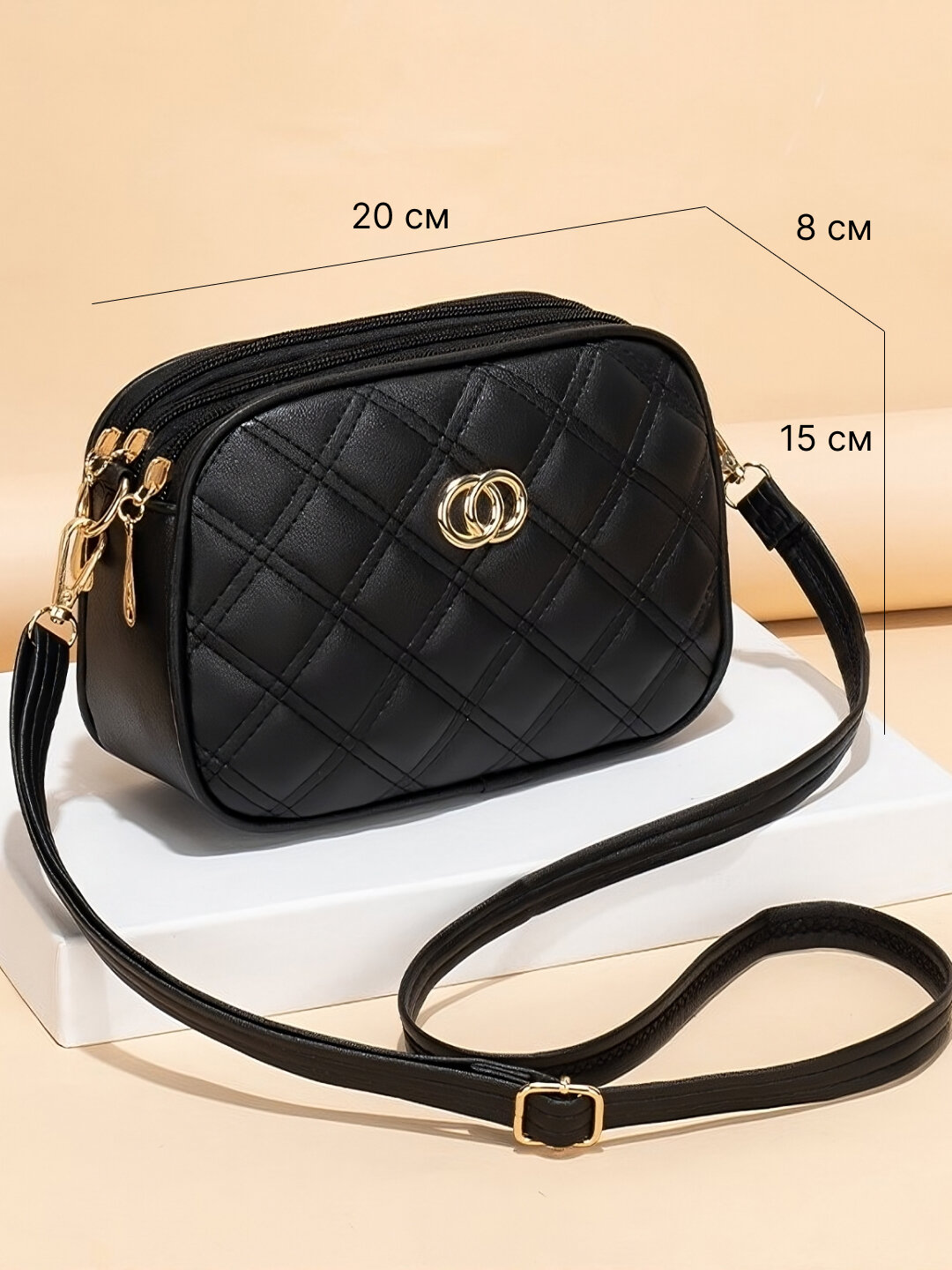 Сумка кросс-боди , фактура стеганая, черный матовый — фото 1