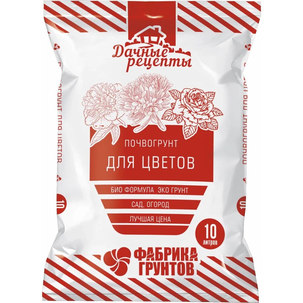 Почвогрунт  Для цветов  Фабрика Торфа Дачные рецепты 10 л ДРЦв 10