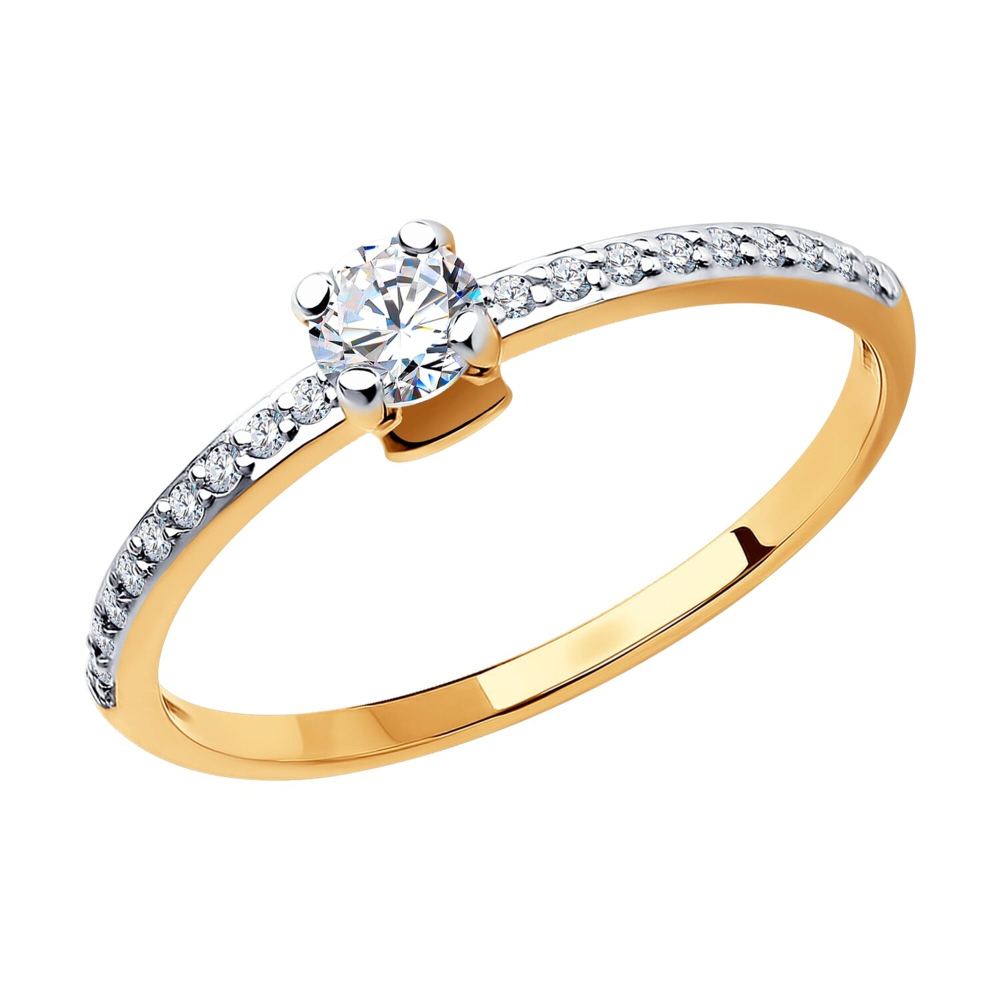 Кольцо помолвочное Diamant online, красное золото, 585 проба, фианит