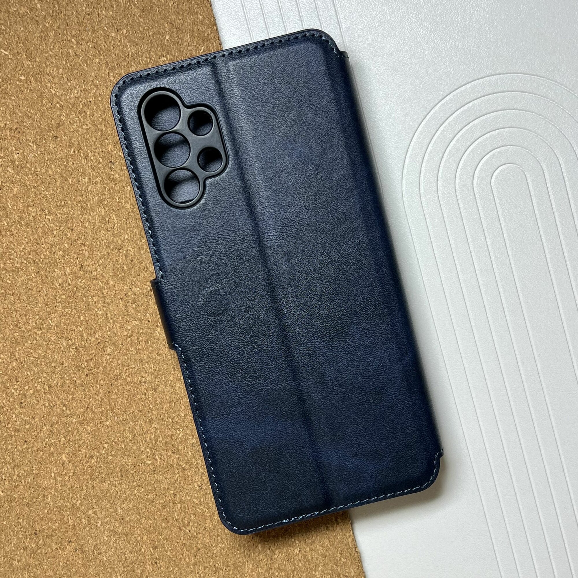 Чехол книжка для Samsung Galaxy A13 кожаный с магнитной застежкой / Самсунг Галакси А13, с функцией подставки, синий — фото 1