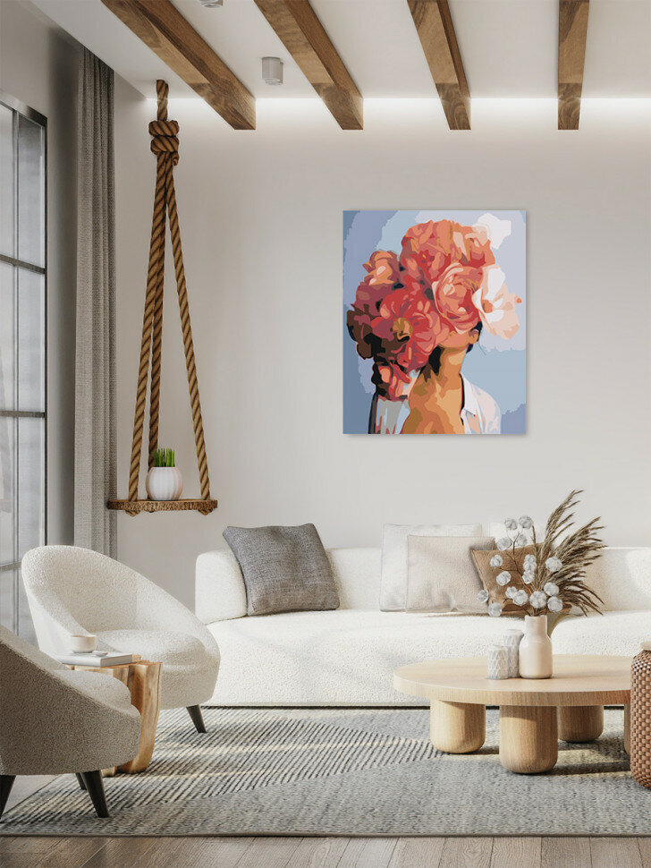 Картина по номерам "Девушка с красными цветами" — фото 1