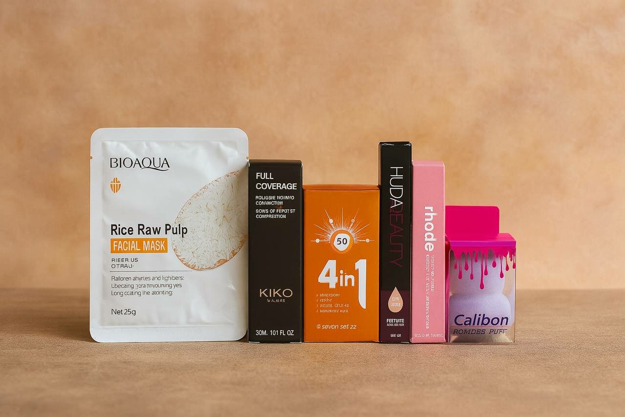 Набор для макияжа 6в1, KIKO/Huda/Rhode, солнцезащитный крем/сыворотка/консилер/маска/блеск/спонж