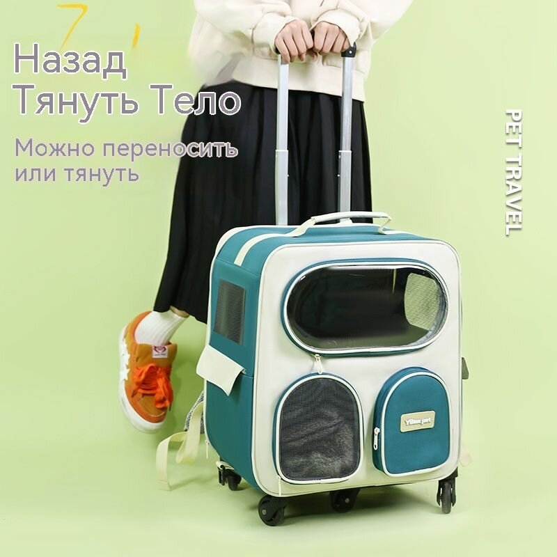 Чемодан на колесах, портативный, складной, для путешествий на улице, сумка для питомцев с двойным плечевым ремнем, большая вместимость для двух кошек