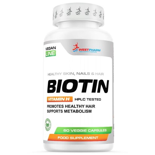 Westpharm / ВестФарм / Vegan line / Biotin 5000mcg / Биотин 5000мкг / Витамины для женщин, мужчин / 60 капсул