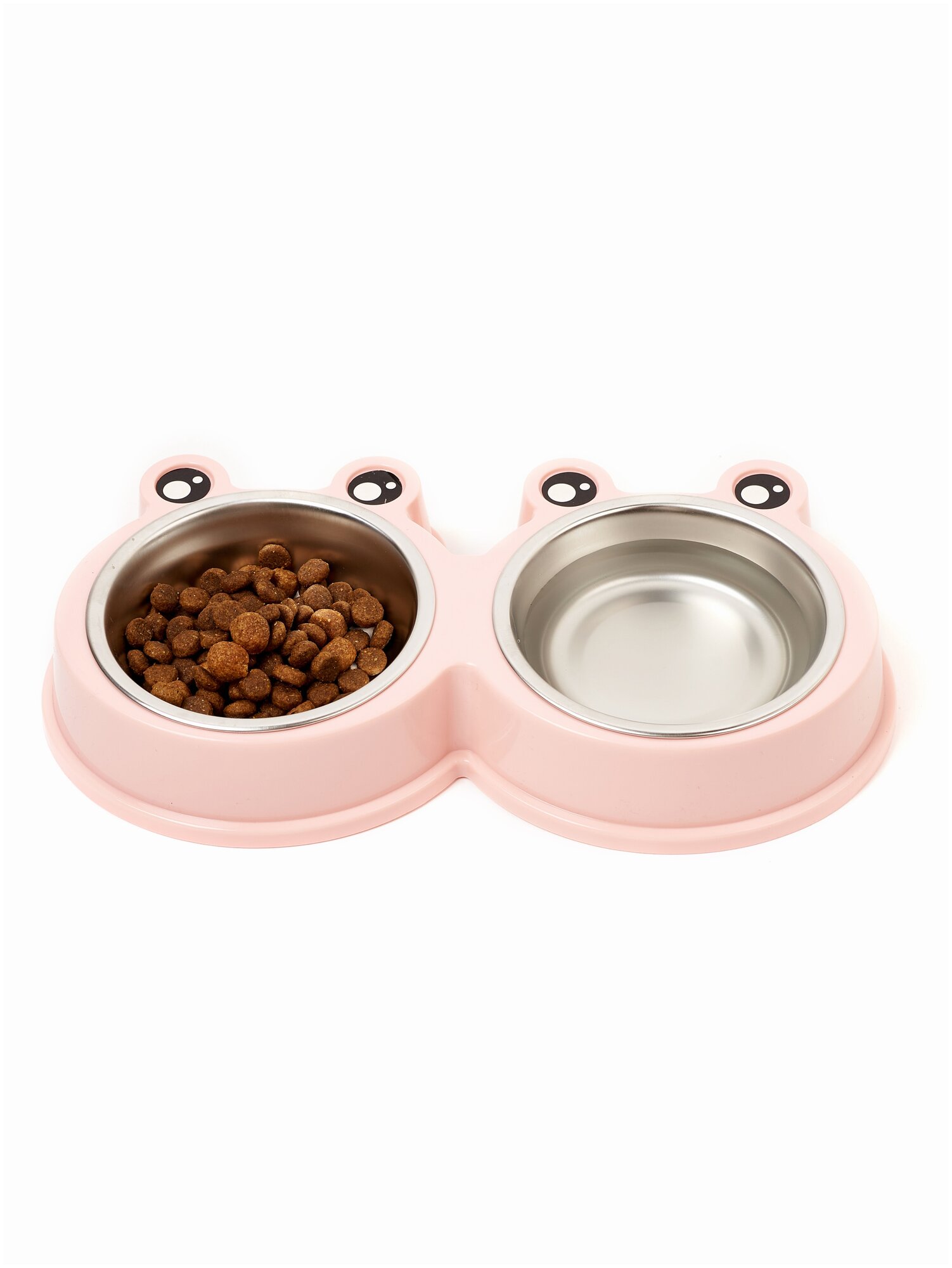 Миска для животных для кошек и собак двойная на подставке "Лягушата", цвет: розовый - фотография № 3