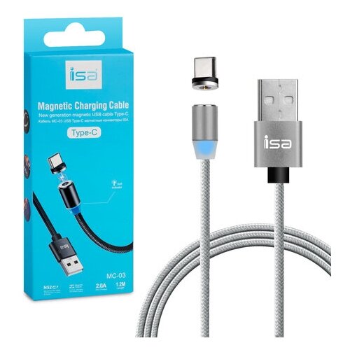 Кабель USB Type-C магнитный MС-03 USB ISA серебро