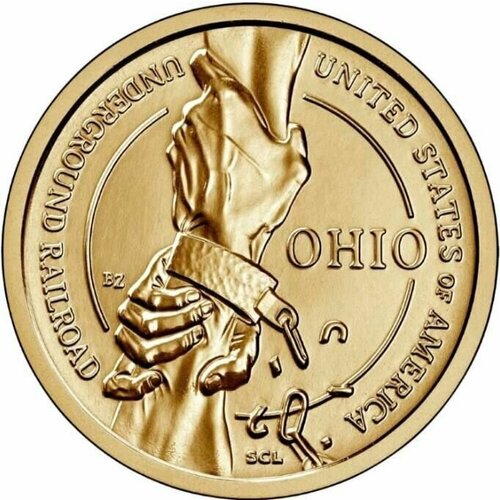 Памятная монета 1 доллар Дорога к свободе. Огайо. Американские инновации. Р. США, 2023 г. в. UNC сша 1 доллар 2023 подземная железная дорога огайо монетный двор p филадельфия американские инновации unc