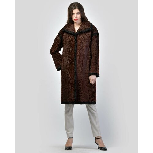 фото Пальто langiotti, каракуль, силуэт прямой, карманы, размер 46, коричневый