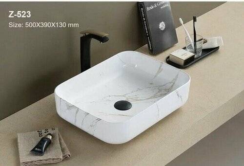 Раковина накладная Zandini Z-523 на столешницу для ванной комнаты без перелива керамическая под камень