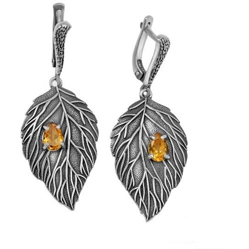 Серьги серебро, 925 проба, цитрин