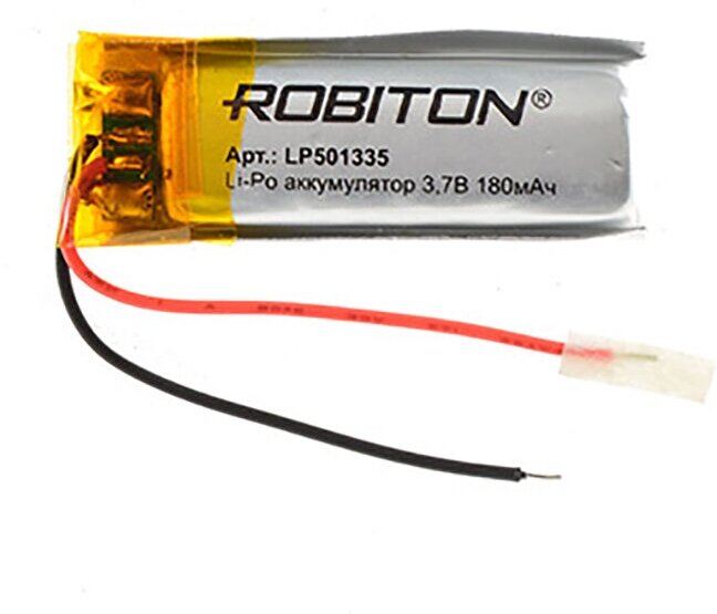 Аккумулятор Li-Pol Robiton LP501335 литий-полимерный 3.7 В плоский 180 мАч размер 5х13х35 мм с защитной платой