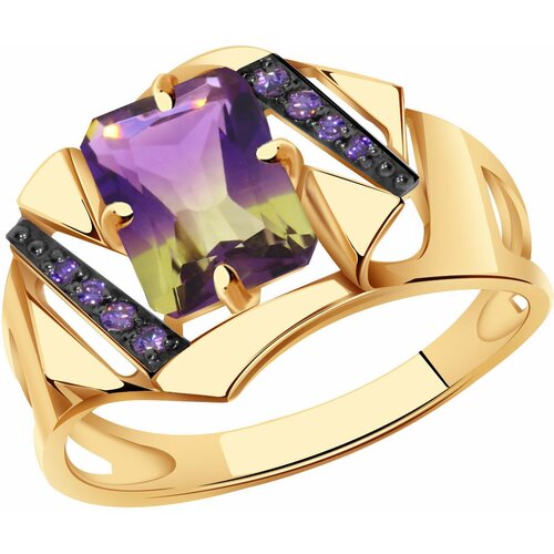 фото Золотое кольцо александра кл4007-49ск-си с фианитом и аметрином diamant-online