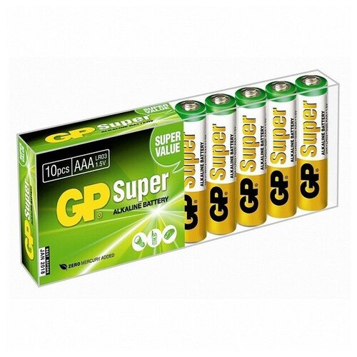 Батарейка AAA - GP Super Alkaline LR03 24A GP24A-B10 (10 штук) батарейка gp super aaa lr03 24a алкалиновая bc4 промо 3 1 gp 24a3 1 2cr4