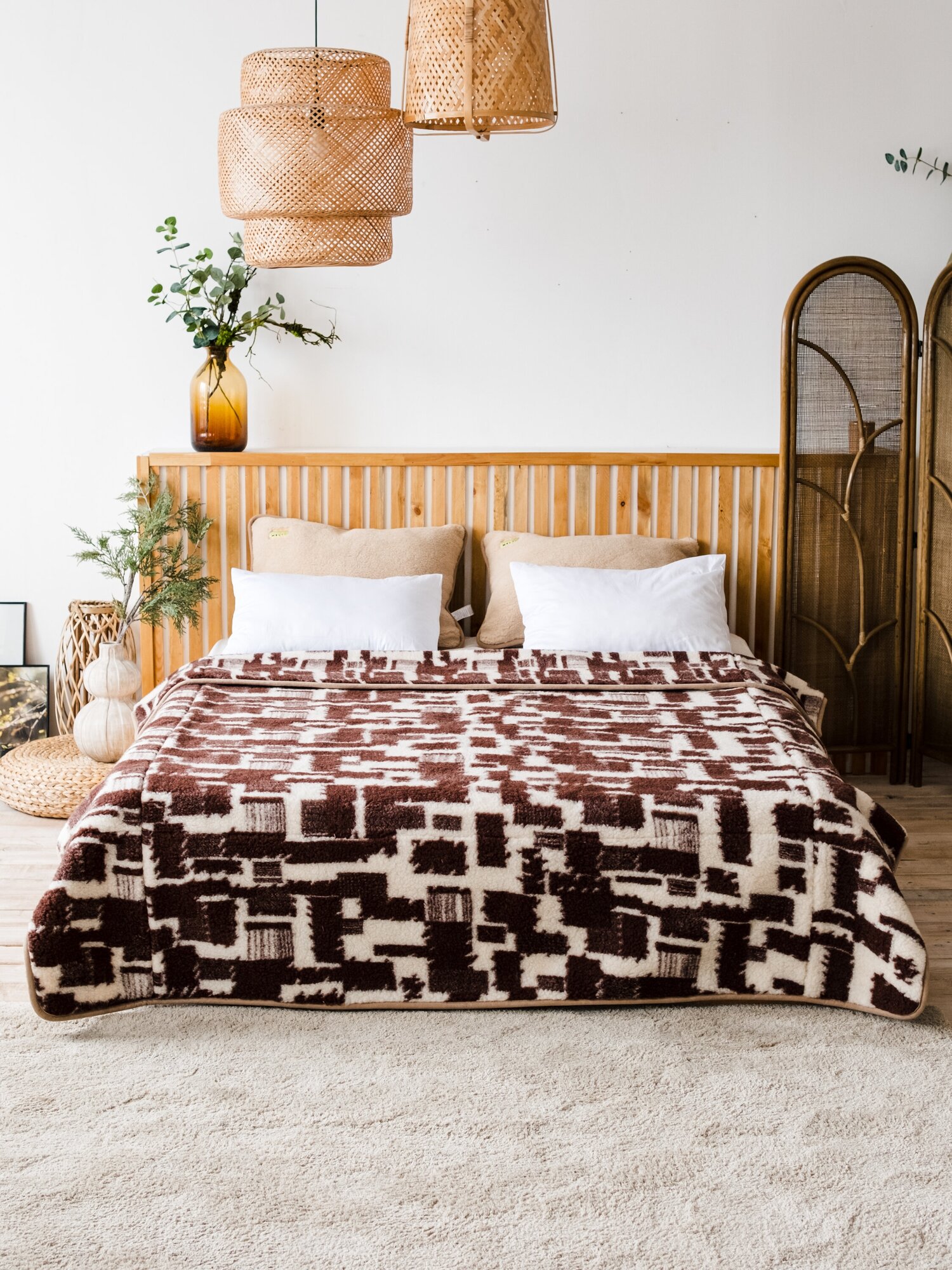 Одеяло шерстяное 2-спальное холти теплое зимнее для сна Оксфорд-жаккард (175*205) - фотография № 2