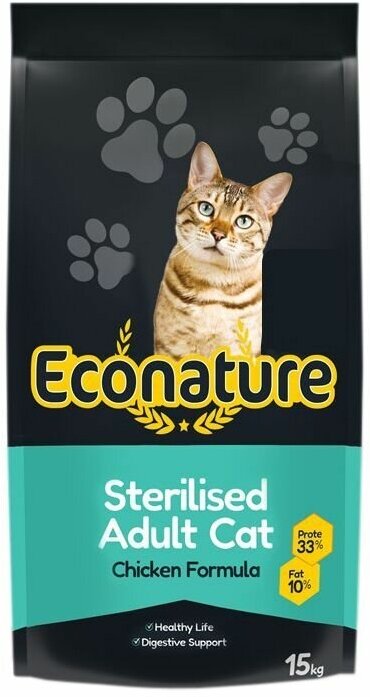 Econature Sterilised Adult Cat Chicken Formula корм для стерилизованных кошек, курица 15 кг - фотография № 2