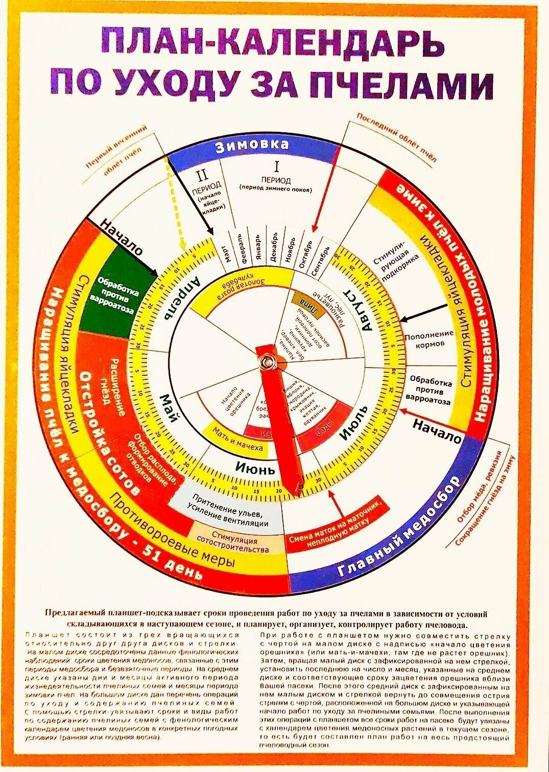 Календарь по уходу за пчёлами А4 ламинированный (план календарь пчеловода работ на пасеке)