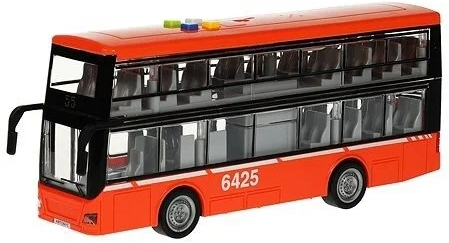 Машина пластик Технопарк Двухэтажный автобус 29 см свет-звук, оранжевый, WY912AB-R-ORANGE
