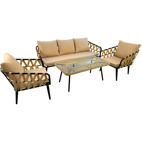 Комплект плетеной мебели из искусственного ротанга ALFART LIMA (диван 3-местный, 2 кресла, стол журнальный) грано