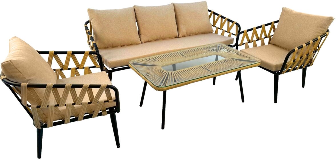 Комплект плетеной мебели из искусственного ротанга ALFART LIMA (диван 3-местный, 2 кресла, стол журнальный) грано - фотография № 1