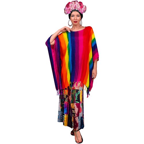 Пончо мексиканское/ традиционный костюм/ пончо радуга мексиканское пончо цветные полоски