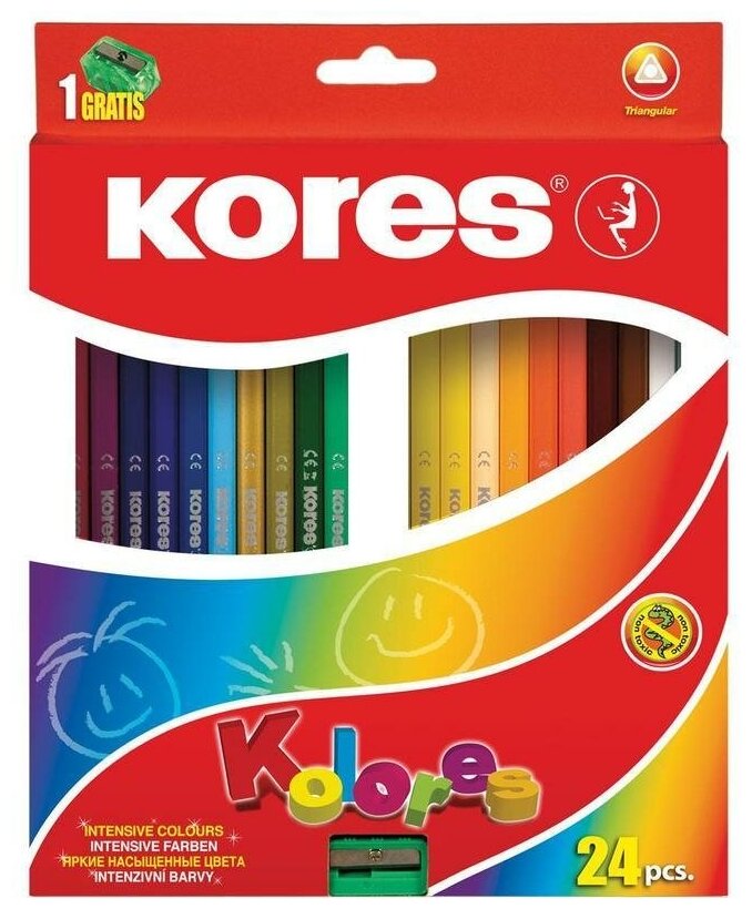 Карандаши цветные 24 цвета Kores Kolores (L=175мм, D=6.9мм, d=2.9мм, 3гр) + точилка (93324.01)