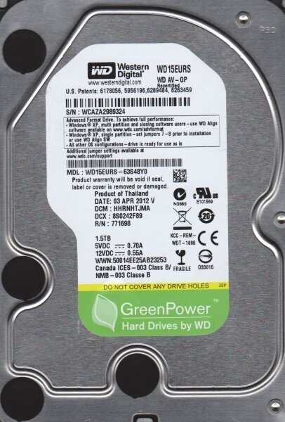 Жесткий Диск Western Digital WD15EURS 1,5Tb SATAII HDD