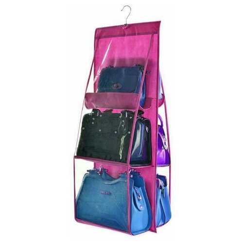 Органайзер подвесной двусторонний для хранения сумок 6 секций малиновый 389₽