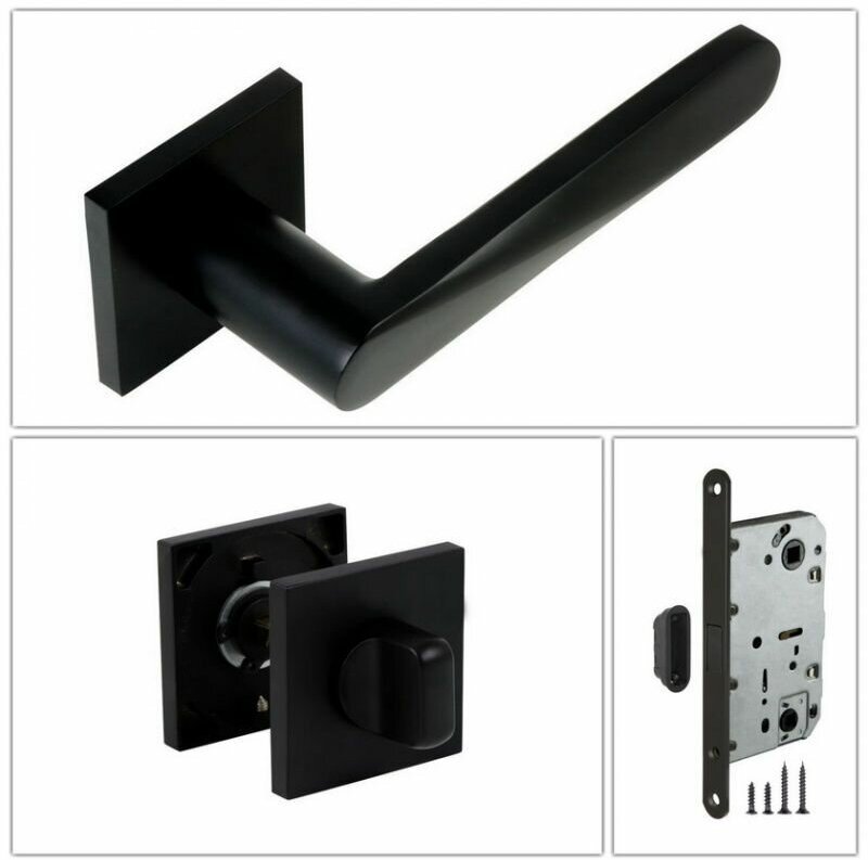 Комплект ручек для дверей Adden Bau LEDO_S-522_BLACK_UN черный (ручка + завертка WC + магнитный замок)