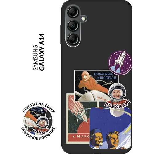 Матовый Soft Touch силиконовый чехол на Samsung Galaxy A14, Самсунг А14 с 3D принтом Yuri Gagarin Stickers черный чехол книжка на samsung galaxy a14 самсунг а14 с 3d принтом yuri gagarin stickers черный