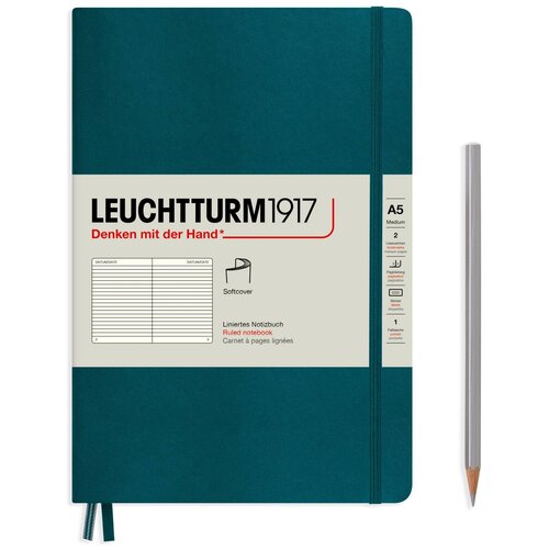 Записная книжка в линейку Leuchtturm А5 123 стр, мягкая обложка тихоокеанский зеленый